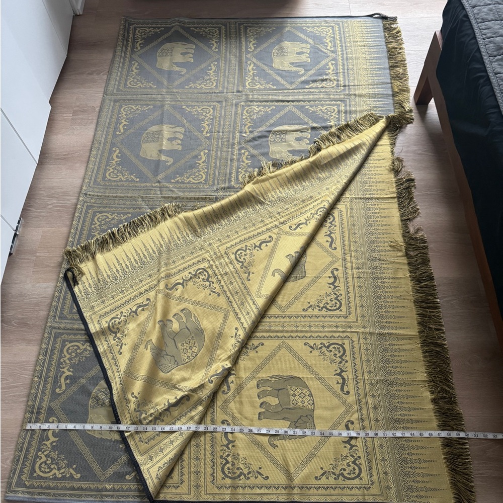 Elephant Design Gold and Gray Tapestry
